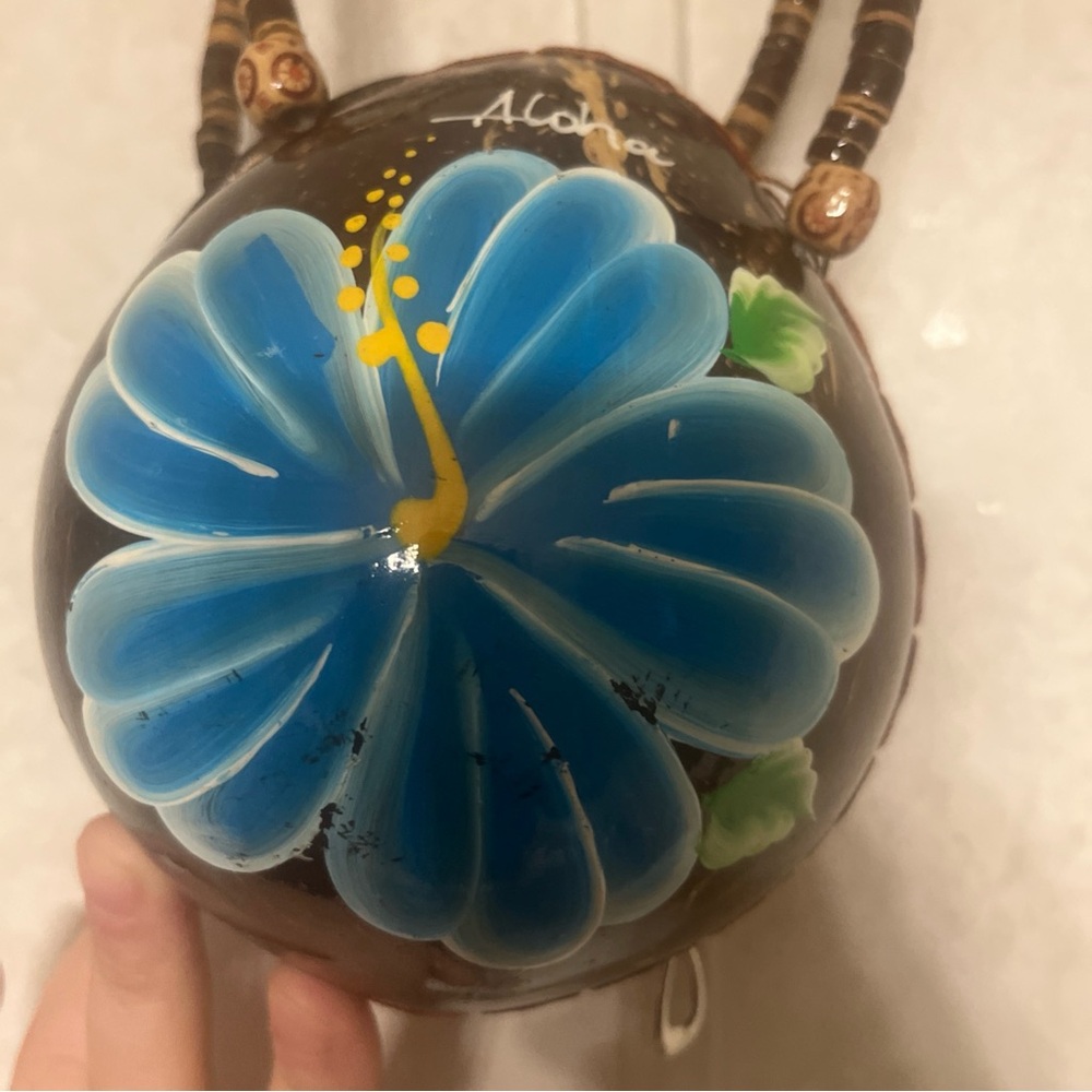 Handcrafted Blue Floral Coconut Shell‎ Decor